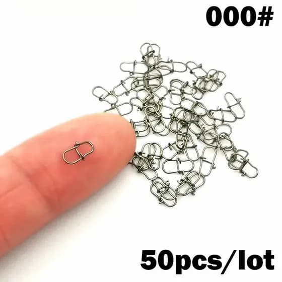 50 Peças de Conectores Giratórios de Aço Inoxidável para Pesca, Clipe para Iscas, Giradores Rolantes, Acessórios para Pe