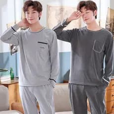Pijama masculino de manga comprida algodão primavera outono meia-idade Casual verão estilo fino juventude Loungewear ter