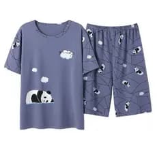 Pijamas masculinos calças de manga curta verão estilo fino estudante dos desenhos animados adolescente masculino Plus Si