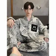 Primavera pijamas masculinos de manga comprida juventude primavera outono Cardigan jovem de meia-idade Homewear terno de