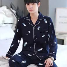 Pijamas masculinos de manga comprida primavera outono pijamas masculinos High-End juventude ternos de casa de meia-idade
