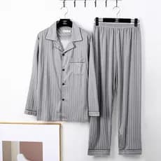 % Pijamas masculinos de manga comprida de algodão primavera outono pijamas masculinos outono inverno estilo jovem de mei