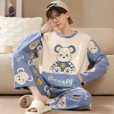 Versão coreana outono pijamas masculinos calças de manga comprida terno meninos 12-18 anos de idade adolescentes estudan