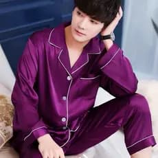 Pijamas masculinos primavera outono seda gelo manga comprida estilo fino simulação seda tamanho grande pijamas de verão