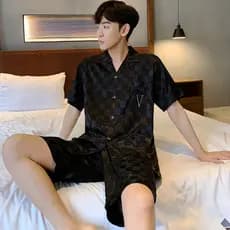 Pijamas masculinos verão verão verão gelo seda Shorts de manga curta Casual Homewear verão simulação masculina seda tern