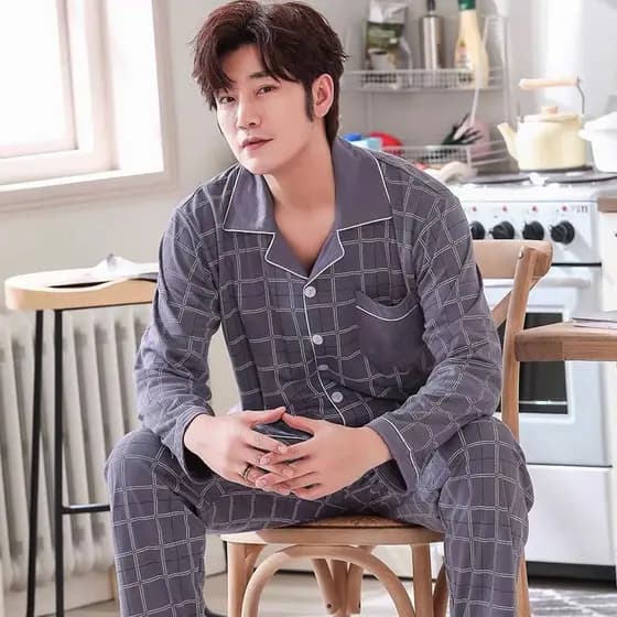 Pijamas masculinos primavera outono inverno Cardigan de manga comprida meia-idade idosos Casual Plus Size pijamas mascul