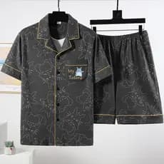 Pijamas masculinos verão Shorts de manga curta dos desenhos animados estudante estilo fino mais gordura plus Size mascul