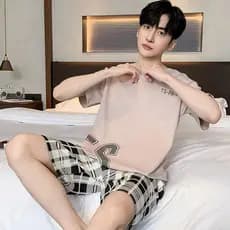 Pijamas masculinos verão puro algodão de manga curta Casual juventude verão estilo fino meninos Homewear estudante terno