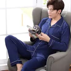 Pijamas masculinos de manga comprida primavera outono algodão de meia-idade jovens pijamas outono Plus Size Loungewear t