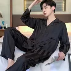 Novos pijamas masculinos primavera outono gelo seda calças de manga comprida seda fina Plus Size verão Homewear terno202