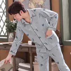 Pijamas masculinos de manga comprida algodão primavera outono pijamas masculinos outono inverno jovem de meia-idade fino