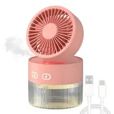 Ventilador portátil mini com umidificador,resfriamento,silencioso,luz LED,adequado para escritório e casa.