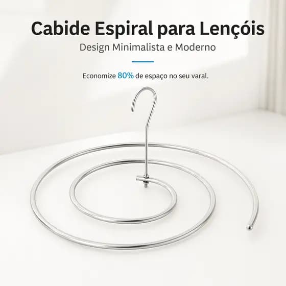Cabide Espiral para Lençóis Aço Inox 40cm Varal Secagem 360° Economiza 80% Espaço Para Cobertores Toalhas