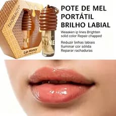 Óleo hidratante para os lábios com mel natural. Repara os lábios rachados e as rugas finas.