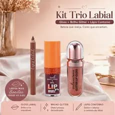 Kit Labial 3 em 1 Delineador Labial + Lip Gloss + Brilho Glitter Hidratante Longa Duração Lábios Brilhantes