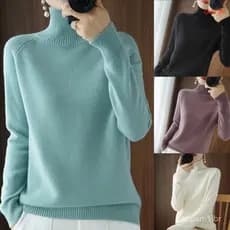 Suéter de Cashmere com Gola Alta para Mulheres no Inverno