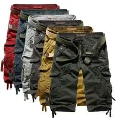 Bermuda Cargo Masculina de Verão, Moda Casual, Solta, em Algodão, com Múltiplos Bolsos (Excluindo Cintos)