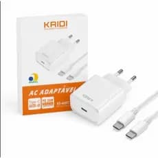 Carregador Tipo C Turbo  Para Celular  Iphone 15 a 17 Pro  Max e Samsung  Completo Rápido PD 20W   Kaidi  Cabo Usb-C