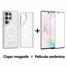 KIT Capa Capinha  Transparente MagSafe +Pelicular Cerâmica  Para Celular Samsung Galaxy Linha S  Magnética Antichoque