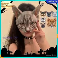 Máscara de Gato 3D Simulada, Máscara de Meia Face para Dança, Máscara de Cosplay de Animal, Acessório para Festa de Fant