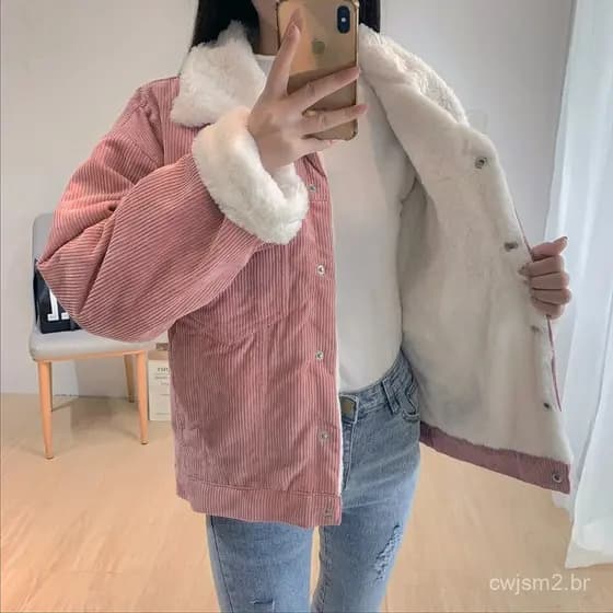 Jaquetas de Moda Feminina para o Inverno, Novo Casaco de Veludo de Manga Longa, Jaqueta Feminina com Gola Reversível, Só