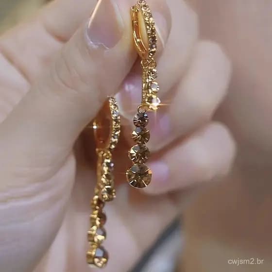 Brincos com corrente e franjas cravejados de diamantes super brilhantes na cor café, brincos de luxo leve e requintados