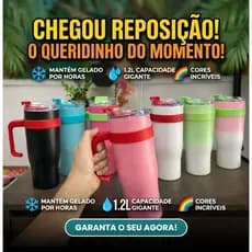 Garrafa/ Copo 1.2lt Térmico, em aço inox, colorido com canudo