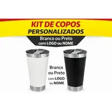 Kit Copo Térmico Inox 473ml Preto com Tampa e Abridor Personalizado a Laser – Ideal para Brindes, Empresas e Presentes