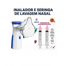 Inalador Portátil + kit 2 seringas de lavagem nasal alivio da congestão adulto e infantil