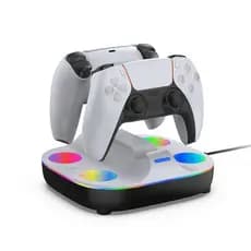 Base Carregadora Dupla PS5 para 2 Controles DualSense Dock com Luz RGB Suporte Organizador Estação de Recarga USB