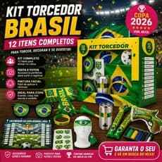 Kit Torcedor Brasil 12 Itens Copa 2026 Festa Seleção Bandeira Óculos Pulseira Pintura Facial Torcida Verde Amarelo