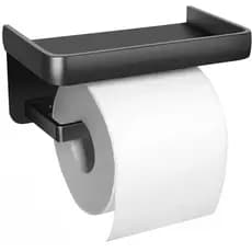 Suporte Papel Higiênico Adesivo Porta Papel Banheiro Parede Com Prateleira Celular Sem Furo Preto Resistente Fácil