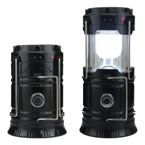 Lanterna LED Recarregável Solar Lampião Camping Pesca USB Portátil Dobrável Emergência Casa Luz Forte Preta BOMVINK