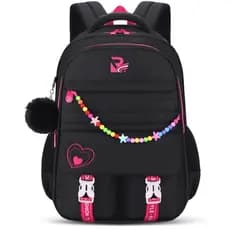 Mochila Escolar Feminina Grande Impermeável Cute Pompom Capacidade Leve para Escola Passeios Diário
