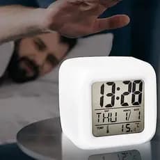 Mini Relógio Despertador Digital LED para Mesa, Alarme, Exibe Horas, Data e Temperatura