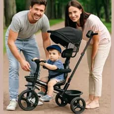 Triciclo Empurrador Andador Vetrol Motinha Bicicleta Preto Quadriciclo Infantil Passeio Proteção Sol