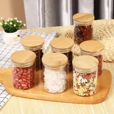 Pote Vidro Tampa Bambu Hermético Vedação Silicone Mantimentos Arroz Feijão Açúcar Café Cereal