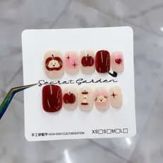 Red Little Apple Novas Unhas Postiças Semi-Artesanais Curtas com Design de Cachorrinho Fofo, Removíveis, para Estudantes