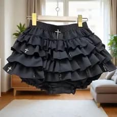 Saia Curta Punk Original Hot Girl com Design de Cruz Escura e Puffy, Saia Puffy Anti-Exposição e Emagrecimento