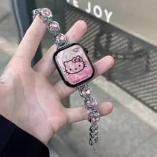 Compatível com Apple Watch SE110Ultra98765432, pulseira de relógio feminina em metal com detalhes de diamantes.