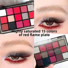 Paleta de Sombras de 15 Cores Gótica Smokey Vermelho-Preto com Efeito Cut-Off, Acabamentos Matte e Brilhantes, Estilo Pu