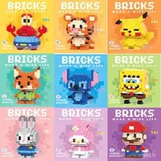 Blocos de construção de personagens de desenhos animados, montagem de brinquedos de partículas, série de quebra-cabeça a