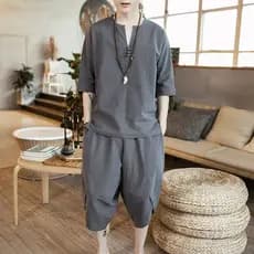 Terno de linho estilo chinês masculino tamanho grande fino algodão linho Tang terno Hanfu juventude curto