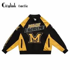 Americano Retro rua letras bordadas motocicleta uniforme de beisebol jaqueta das mulheres dos homens primavera outono so