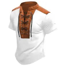 Camiseta masculina de manga curta com gola redonda e decoração com cordão estilo americano POLO