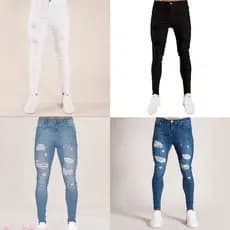 Estação Calça Masculina 2025 Outono Branco Rasgado Preto Slim Cintura Alta Jeans Roupas Masculinas