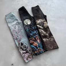 Alta qualidade Vescartes jeans Retro indústria pesada bordado perna larga flor de cerejeira jeans masculino feminino 6.2