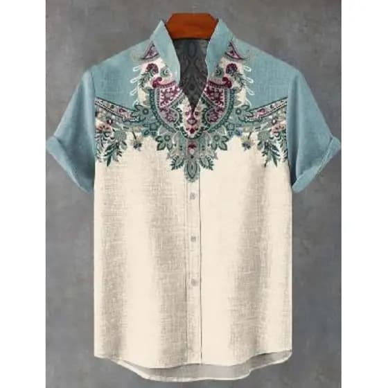 Camisa Barong Masculina Para Roupas Masculinas Estilo Étnico Vintage ASEAN Topos Étnica Oversized Retro Padrão Ao Ar Liv