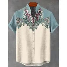 Camisa Barong Masculina Para Roupas Masculinas Estilo Étnico Vintage ASEAN Topos Étnica Oversized Retro Padrão Ao Ar Liv
