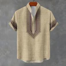Estilo Étnico Camisa Barong Masculina Para Roupas Masculinas Vintage ASEAN Topos Étnica Oversize Padrão Retro Ao Ar Livr
